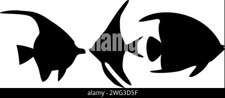 silhouette of three tropical fish in black Stock Vector