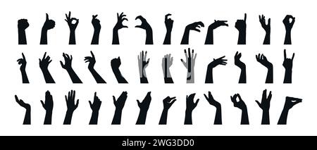 Hand gestures silhouettes collection. Set of different hand gestures. Vector illustration Stock Vector