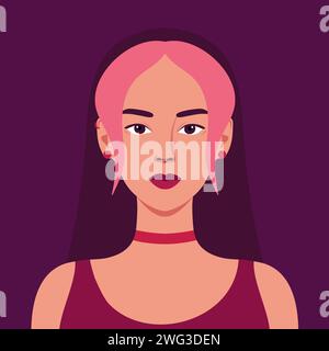 Portrait of a beautiful informal young woman with pink hair. Avatar for social media. Vector illustration Stock Vector