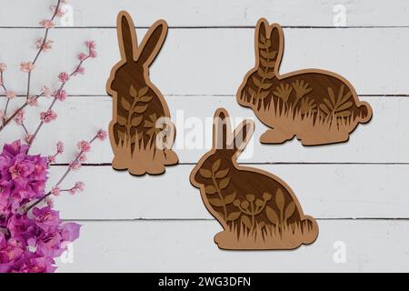 BUNNY EASTER BUNDLE Digital multilayer layout files are specially prepared for the laser cut, CNC router machine and other cutting machines. Stock Vector