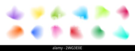 Gradient blur blob shapes. Colored figures with a soft gradation from bright to transparent. Set of isolated vector elements on a white background. Stock Vector