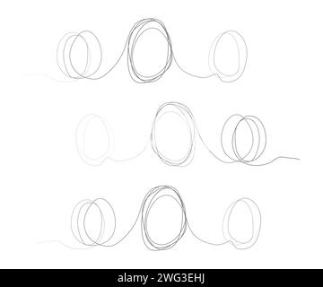 Continuous thin line egg drawing, hand drawn lined egg shape, monoline eggs. Stock Vector