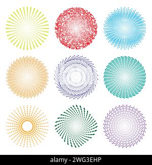 Halftone dots in circle spiral shape cycle creative symbols vector. Stock Vector
