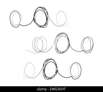 Continuous thin line egg drawing, hand drawn lined egg shape, monoline eggs. Stock Vector