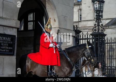 LONDON, ENGLAND - JANUARY 28th, 2024: A horse guard on his horse Stock Photo