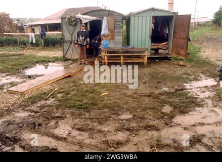 Living quarters for workers on a construction site in Romania, approx. 1999 Stock Photo