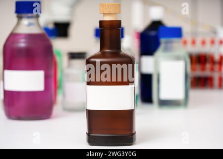 Glass laboratory bottles Stock Photo