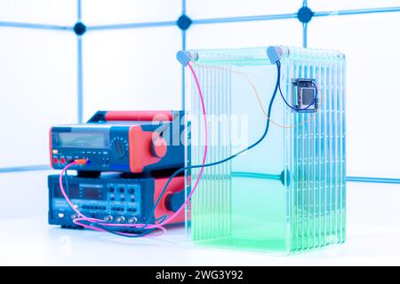 Biopolymer battery, composite image Stock Photo