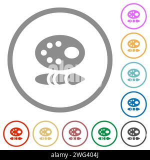 Paint kit solid flat color icons in round outlines on white background Stock Vector