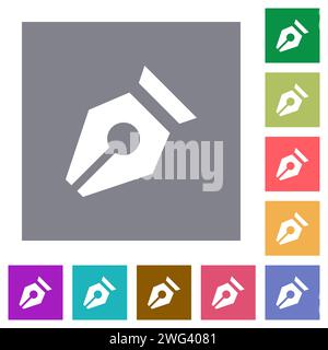 Nib solid flat icons on simple color square backgrounds Stock Vector