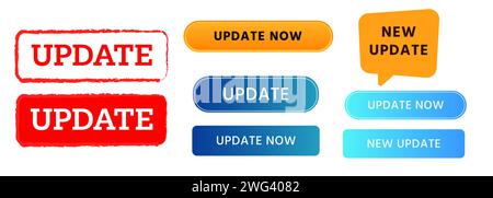 update stamp sticker speech bubble and button upgrade version system technology information Stock Vector