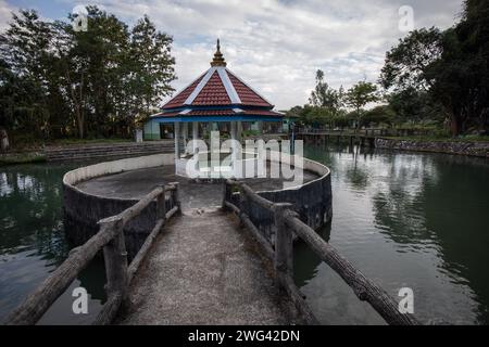 Mae Sai, Thailand. 17th Jan, 2024. View of the small pond at the Wat Tham Pla Temple. Wat Tham Pla (Cave Fish Temple) is also referred to as the 'Monkey Temple' for Thai locals, located 16 kilometers from Mae Sai, the northernmost city of Thailand. (Photo by Guillaume Payen/SOPA Images/Sipa USA) Credit: Sipa USA/Alamy Live News Stock Photo