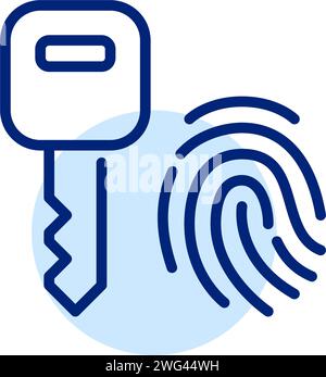 Key and fingerprint symbol. Secure biometrics access. Pixel perfect, editable stroke Stock Vector