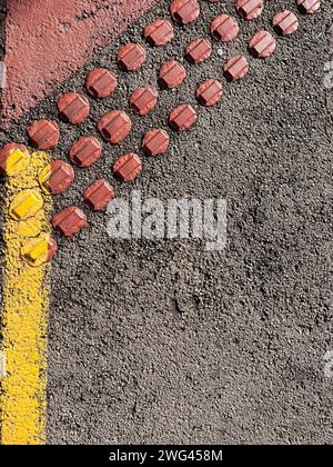Traffic lines painted on the asphalt of a street in Barcelona Stock Photo