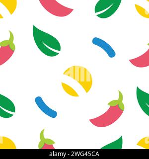 leaf chili cucumber seamless colorful pattern vector Stock Vector