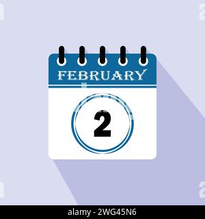 Icon calendar day - 2 February. 2nd days of the month, vector illustration. Stock Vector