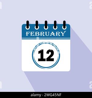 Icon calendar day - 12 February. 12th days of the month, vector illustration. Stock Vector