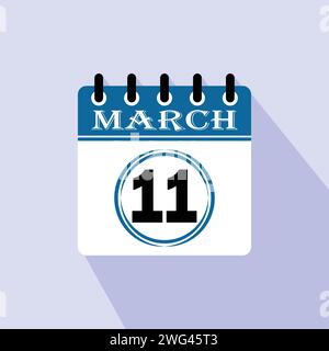 Icon calendar day - 11 March. 11th days of the month, vector illustration. Stock Vector