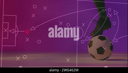 Image of caucasian male soccer player over stadium drawing Stock Photo