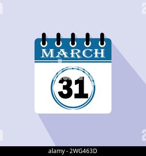 Icon calendar day - 31 March. 31th days of the month, vector illustration. Stock Vector