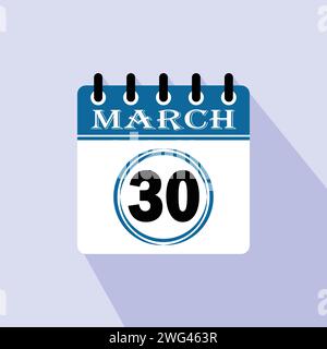 Icon calendar day - 30 March. 30th days of the month, vector illustration. Stock Vector