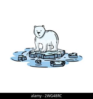 Polar bear on a melting ice floe. Consequence of global warming Stock Vector
