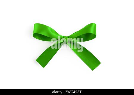 Satin ribbon bow green color isolated on white background, element Stock Photo