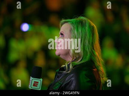 February 1 2024: ESPN reporter Holly Rowe before the NCAA Basketball game between the Texas Longhorns and Baylor Lady Bears at Foster Pavilion in Waco, Texas. Matthew Lynch/CSM Stock Photo