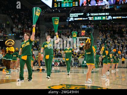 February 1 2024: Baylor Lady Bears cheerleaders during the 2nd half of the NCAA Basketball game between the Texas Longhorns and Baylor Lady Bears at Foster Pavilion in Waco, Texas. Matthew Lynch/CSM Stock Photo