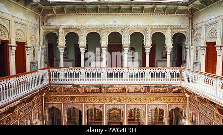 Decorated Second Floor of Dr. Ramnath Podar Haveli Museum, Nawalgarh, Rajasthan, India. Stock Photo