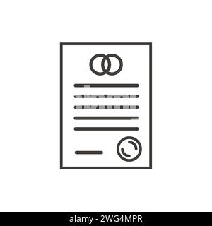 Marriage certificate outline icon. Prenup contract. Prenuptial agreement form with notary stamp. Marital or divorce document. Vector illustration isol Stock Vector