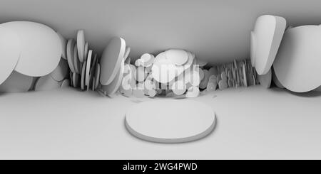 Abstract minimalistic room design with a Circular Platform in a white studio 360 panorama vr environment map Stock Photo