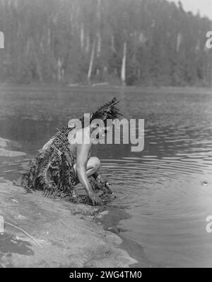 Whale ceremonial - Clayoquot, c1910. Nootka indian taking ceremonial bath, before whale hunt. Stock Photo