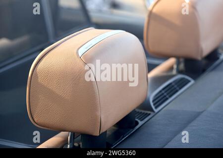 Berlin, Germany - August 20, 2022: Car Detail Shot of BMW E28 M5 1984-1988 M5 interior detail. Classic luxury BMW car interior with beige leather Stock Photo