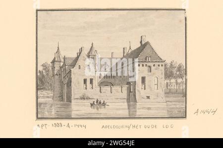 View of the Oude Loo in Apeldoorn, Anonymous, 1700 - 1800 drawing   paper. India ink (ink) pen / brush landscape with tower or castle Apeldoorn. Castle Het Oude Loo Stock Photo