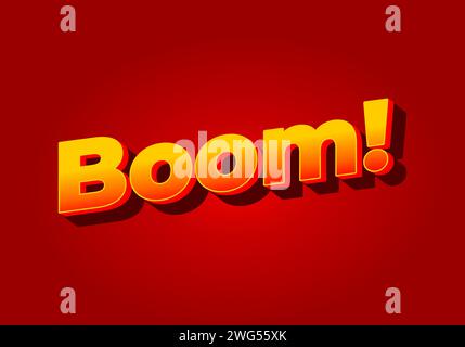 Boom. Text effect design in yellow red color. Red background Stock Vector