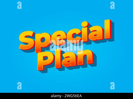 Special plan. Text effect design in 3D look. Yellow red color. Bright blue background Stock Vector