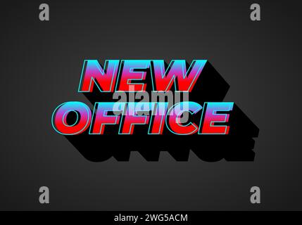New office. Text effect design in 3D look. Gradient blue red color. Dark background Stock Vector