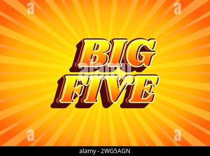 Big five. Text effect design in gradient yellow orange color, 3D look. Yellow background Stock Vector