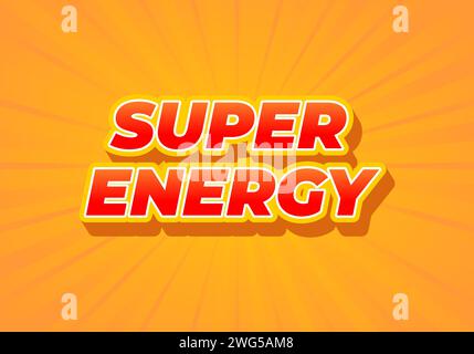 Super energy. Text effect design in 3D look. Red color. Yellow background Stock Vector