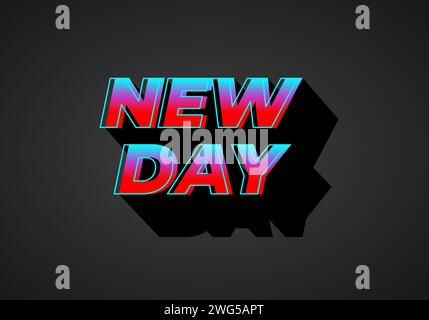 New day. Text effect design in 3D look. Gradient blue red color. Dark background Stock Vector