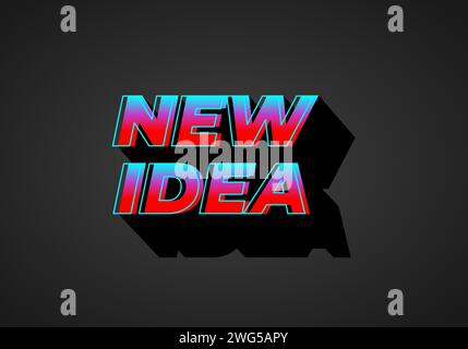 New idea. Text effect design in 3D look. Gradient blue red color. Dark background Stock Vector
