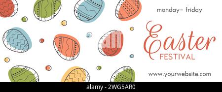 Happy Easter banner template. Easter eggs in pastel colors. Modern minimal style. Horizontal trendy poster, greeting card, header for website or cover Stock Vector