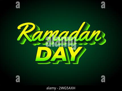 Ramadan day. Text effect design in 3D look. Yellow green color. Dark background Stock Vector