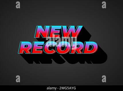 New record. Text effect design in 3D look. Gradient blue red color. Dark background Stock Vector