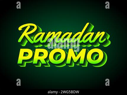Ramadan promo. Text effect design in 3D look. Yellow green color. Dark background Stock Vector