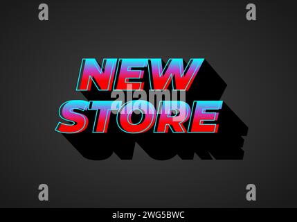 New store. Text effect design in 3D look. Gradient blue red color. Dark background Stock Vector