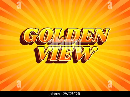 Golden view. Text effect design in gradient yellow orange color, 3D look. Yellow background Stock Vector