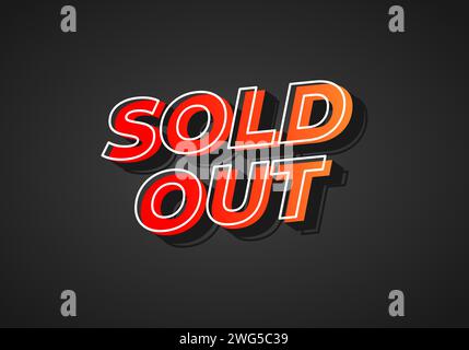 Sold out. Text effect design in 3D look. Red yellow gradient color. Dark background Stock Vector