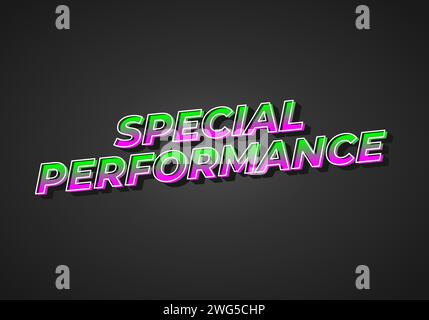 Special performance. Text effect design in 3D look. gradient purple green color. Dark background Stock Vector